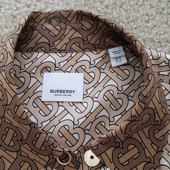 BURBERRY TB MONOGRAM 100% SILK OVERSIZED SHIRT BLOUSE TOP - Picture 10 of 13